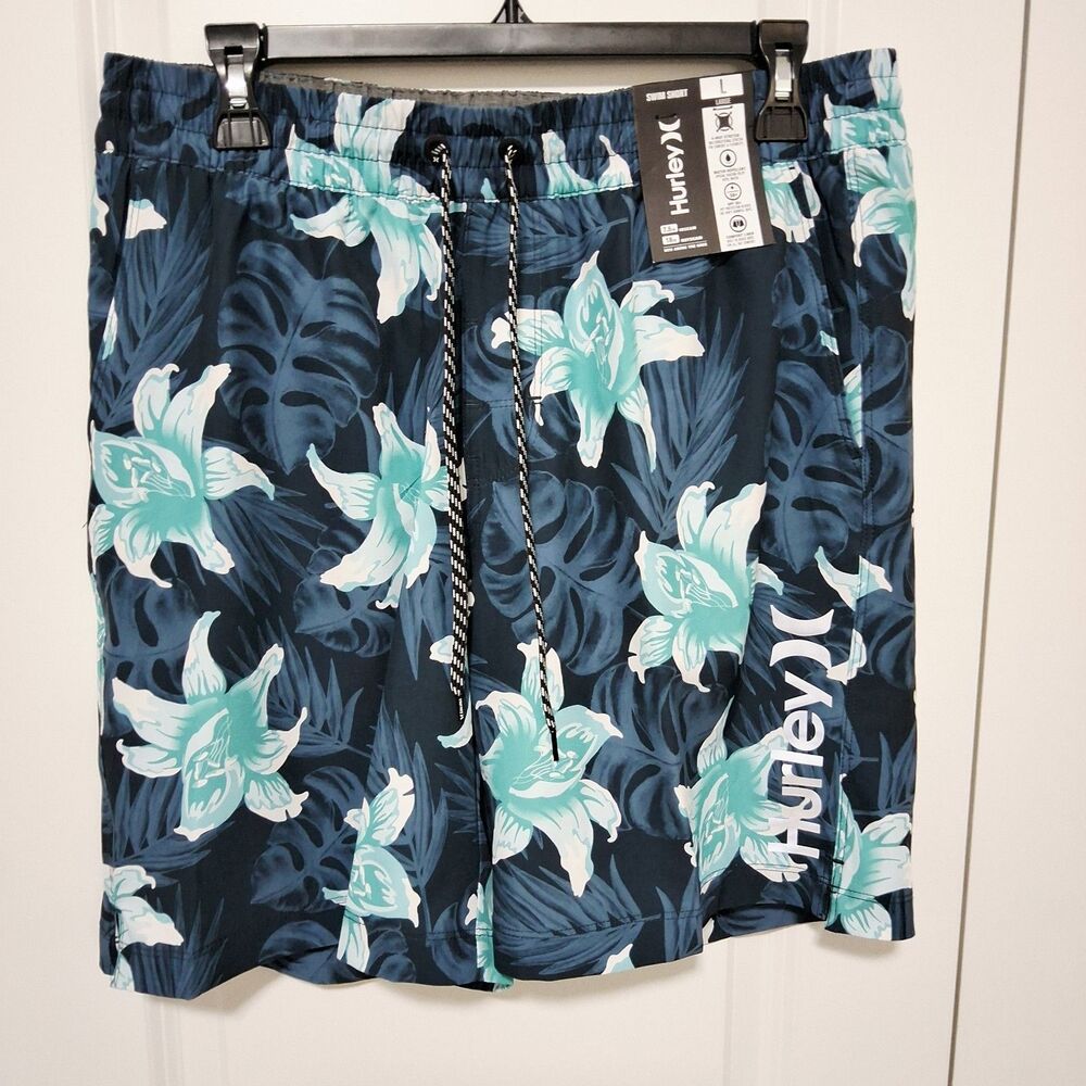 Hurley Men's Logo Stretch UPF 50+ Swim Shorts Blue Tropical Size Large NWT